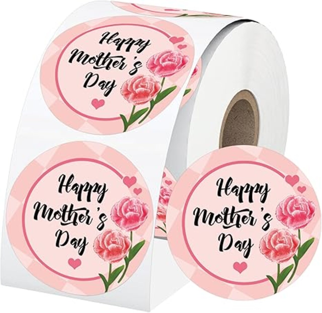 500 Pcs Happy Mother's Day Heart Stickers - 2 Inch Large Floral Gift Labels - Self-Adhesive Heart-Shaped Seals for Envelopes, Gift Wrap, and Party Favors